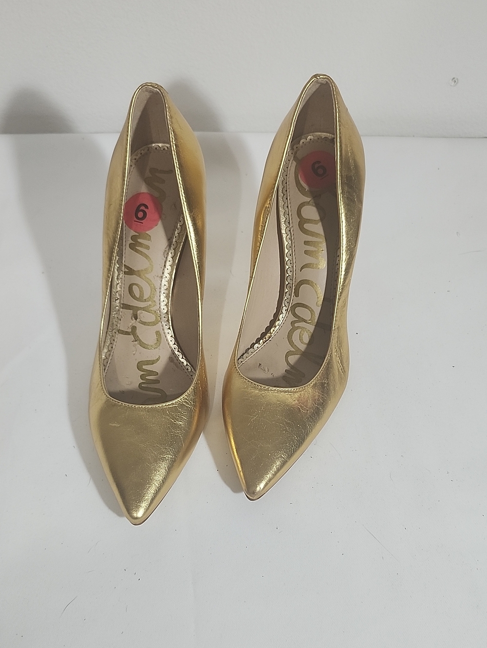 Gold Pointed Toe Pumps - Sam Edelman 4" Tall Heels